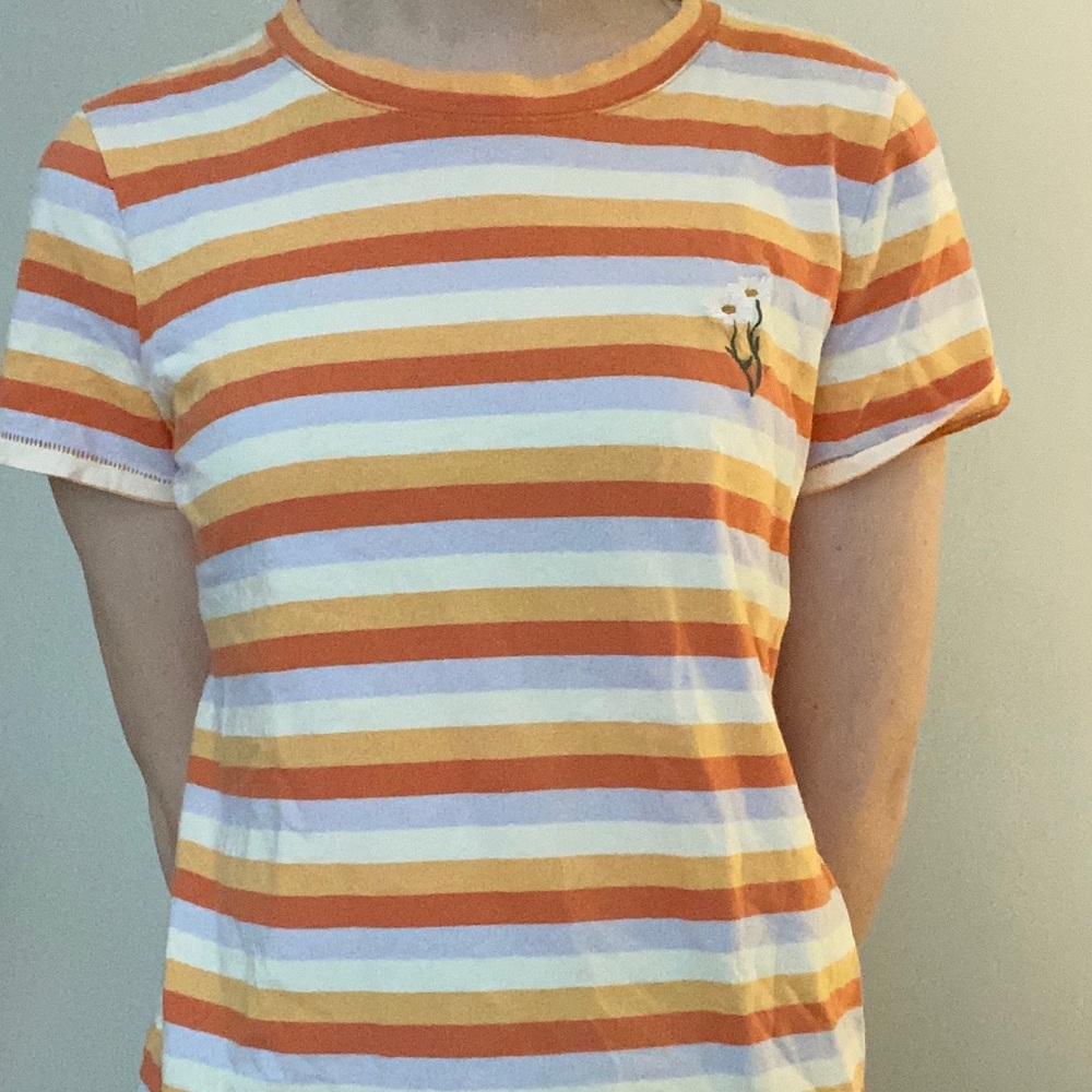 Stripped Madewell Shirt with flower Embroidered